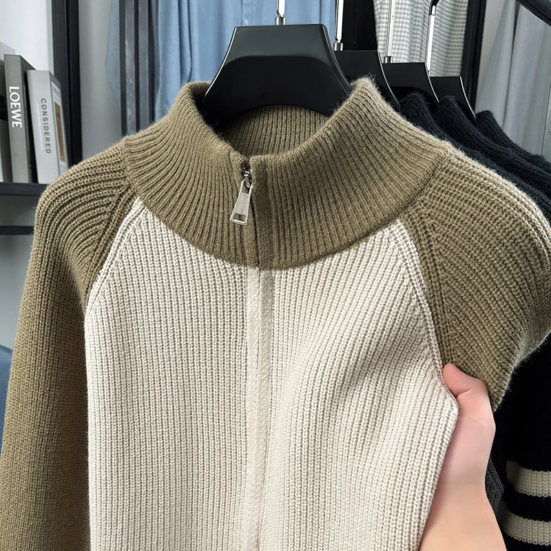 Hochwertige Herren-Strickjacke, Modemarke, gestreift, mit Reißverschluss, Stehkragen, Herbst/Winter, neuer, personalisierter, lässiger Pullover-Mantel – Detail 11
