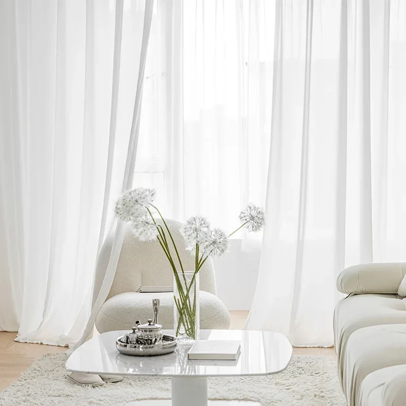 Anti-hooking Tulle Curtains for Living Room Balcony Bedroom Light-through Impervious To Anti-cat Scratching White Veil Curtains