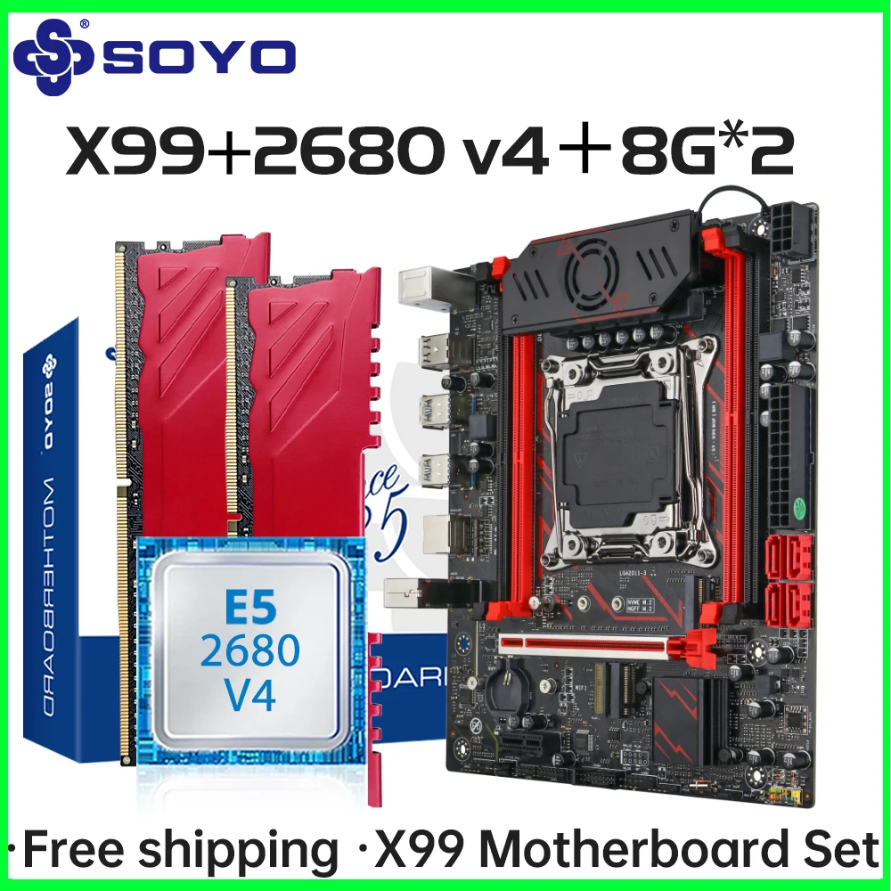 

Игровая материнская плата SOYO X99 C612chip с процессором Intel Xeon E5 2680 V4 и DDR4 ECC8G * 2 2133 МГц RAM M.2 NVME для настольных ПК