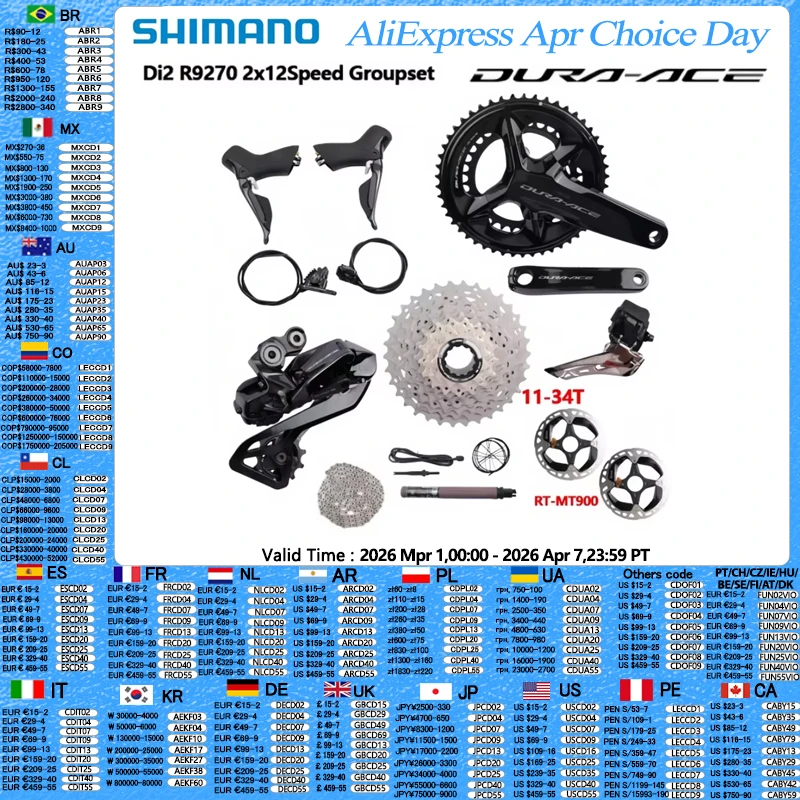 Shimano Di2 Dura Ace R9270 2x12 Geschwindigkeit hydraulische Scheibenbremse Set R9200 Kurbelgarnitur FD RD-R9250 Batterie DN300 für Rennradgruppen