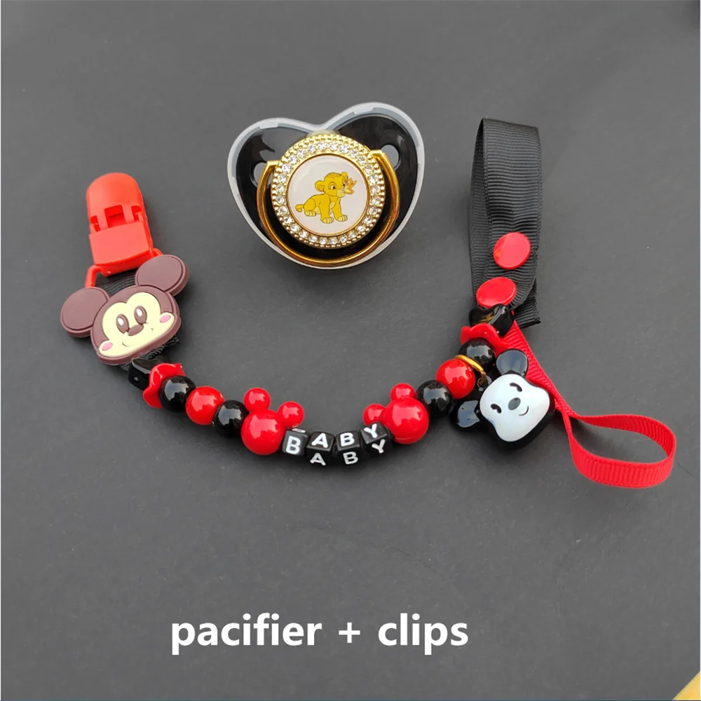 Luxury Disney Rhinestones Baby Pacifier and Beads Necklace Clips Holder Infant Silicone Nipples Chains Tolder Babi Shower Gifts