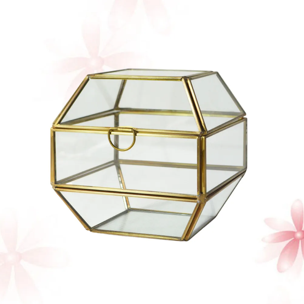 3 Layers Glass Jewelry Box Greenhouse Shape Golden Geometric Storage Organizer for Women Girls Gift Storage Box
