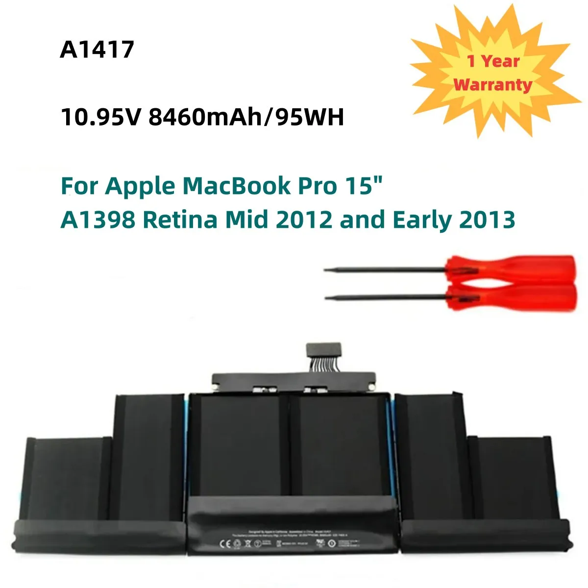 

A1494 A1417 Laptop Battery for Apple MacBook Pro 15" A1398 Retina 2012 2013 2014 Year Free Tools 500+ Cycles