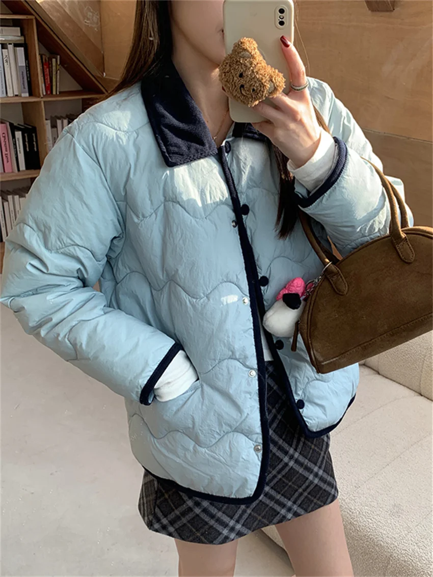 

Alien Kitty Blue Coats Women Corduroy Fashion Gentle Loose Spring 2024 Office Lady Daily New Casual High Street Cotton Parkas