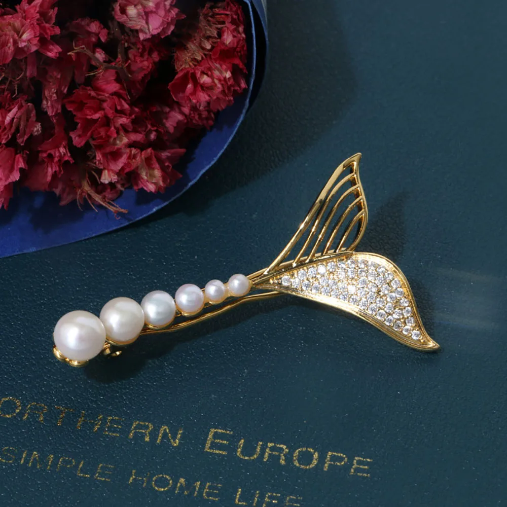 ZHEN-D Jewelry Mermaid Beautiful Fishtail Freshwater Pearl Beauty Hair clip Frog Buckle accessories Hairpin Gift for girl women