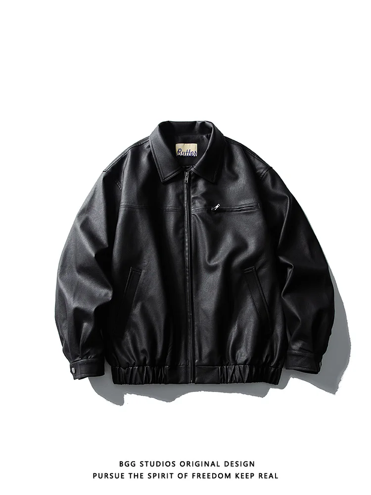 

Ретро американский матовый джет из искусственной кожи, мужская модная брендовая свободная повседневная мотоциклетная верхняя одежда с откидным воротником, осенний сезон