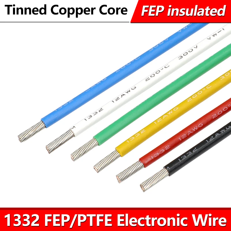 2/5M 1332 PTFE Wire FEP Insulation 28/26/24/22/20/18/16/14/12/10AWG Tinned Copper High Temperature Cable For 3D Printer