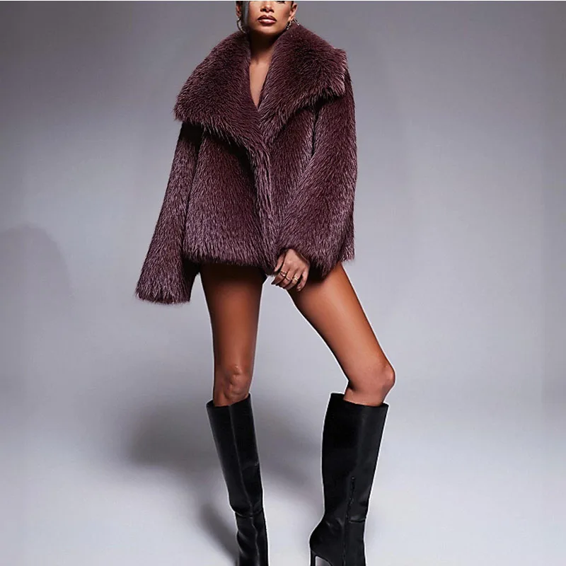 

2025 New Winter European and American Style Women's Foreign Trade Fashion Versatile Solid Color Faux Fur Warm Coat