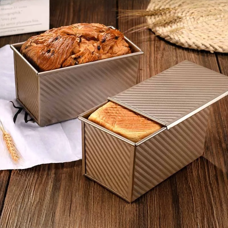 Molde rectangular para pan con tapa, bandeja antiadherente para hornear pan, caja para tostadas corrugada de acero al carbono, molde para tostadas para horno, herramienta para hornear