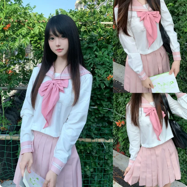 Fashion Versatile High Waist A-line Girl Pleated Skirt Sets New Sweet Jk Japanese Long Sleeve Navy Collar Age-reducing Shirt