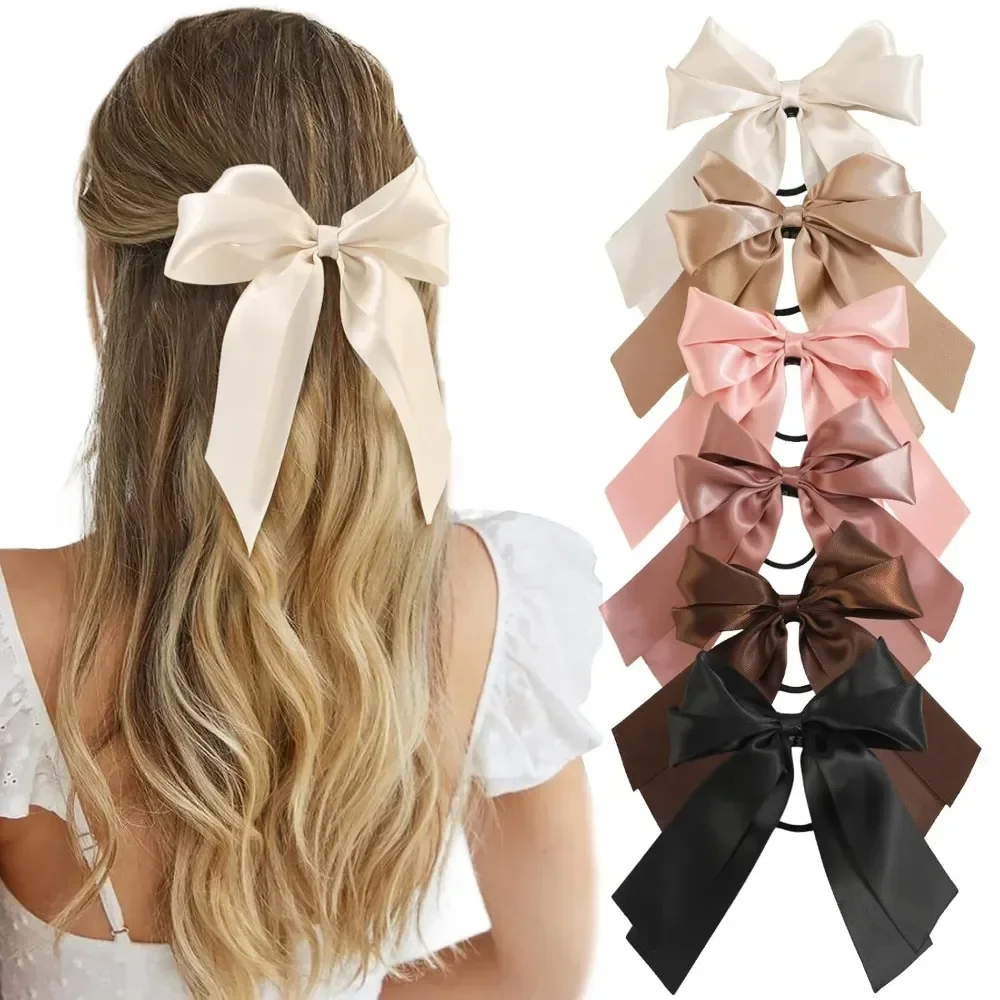 

6PCS Bow Hair Ties, Satin Ribbon,Ribbon Hair Bows for Women Girls, Elastics Hair Scrunchies for Thick Thin Hair,Hair Accessories