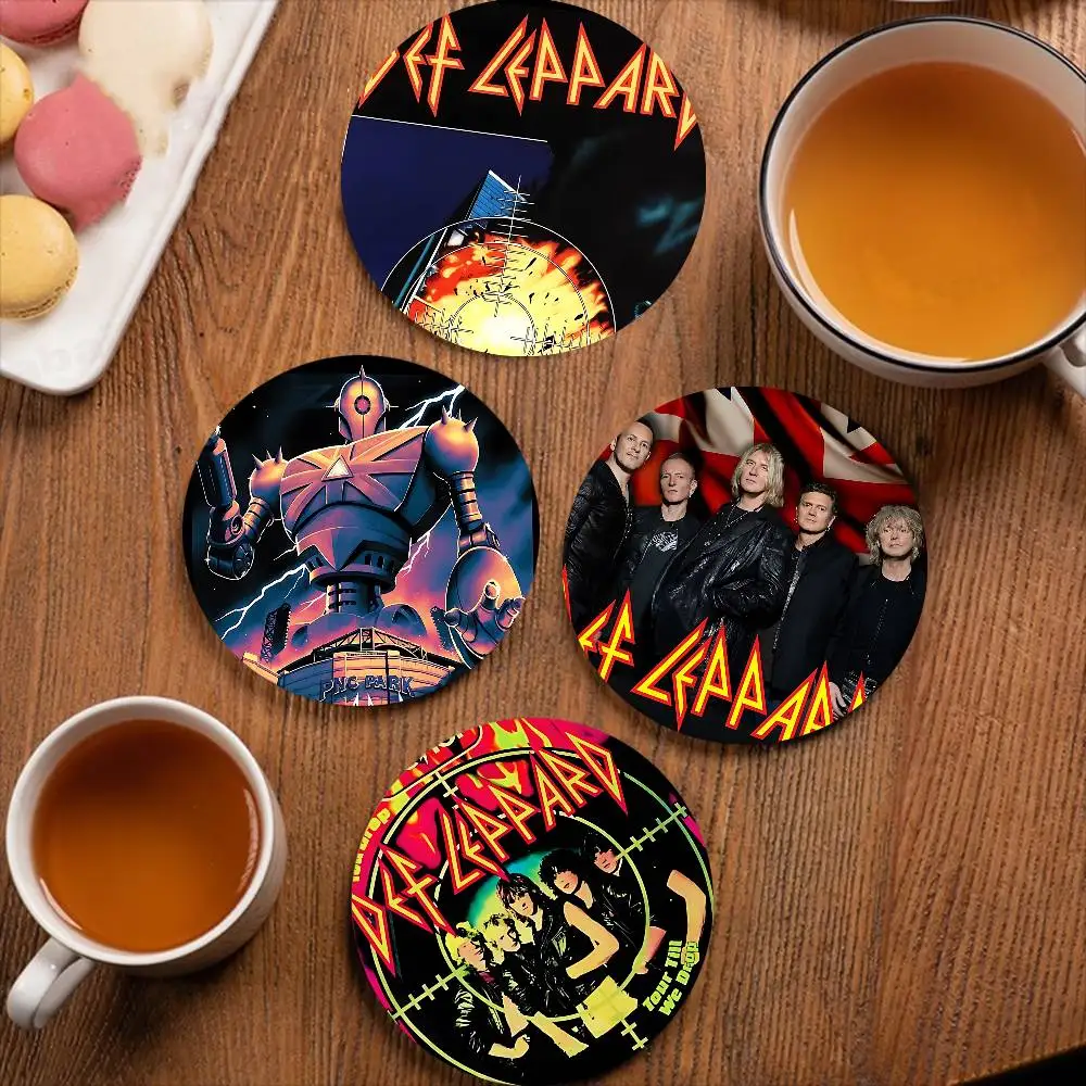 Hard rock band D-def L-leppard Round Coasters Insulated Durable Cups Coffee Coaster Plate Mats Home and Decoration Kitchen