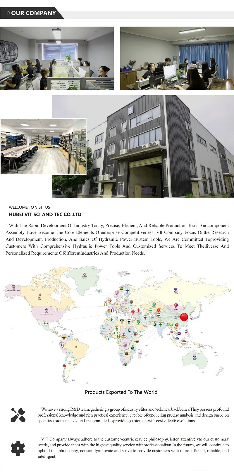 Gato hidráulico multisección seguro y estable para ajuste de equipos de precisión