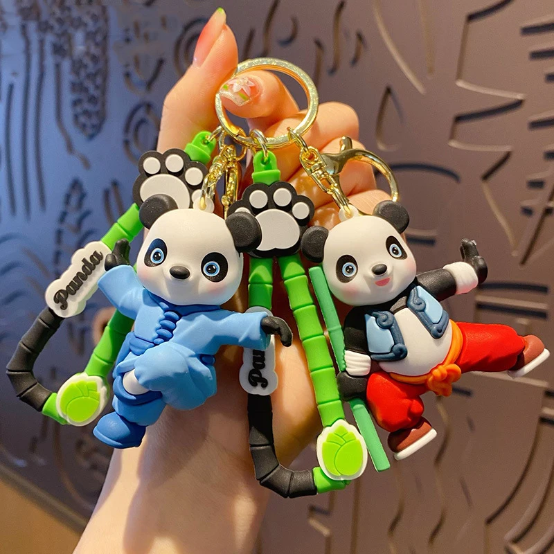 Fashion Bamboo Joint Lanyard Cartoon Kung Fu Plit Kick Panda Key Chain Trend Taekwondo Panda Bamboo Stick Doll Pendant Keychain