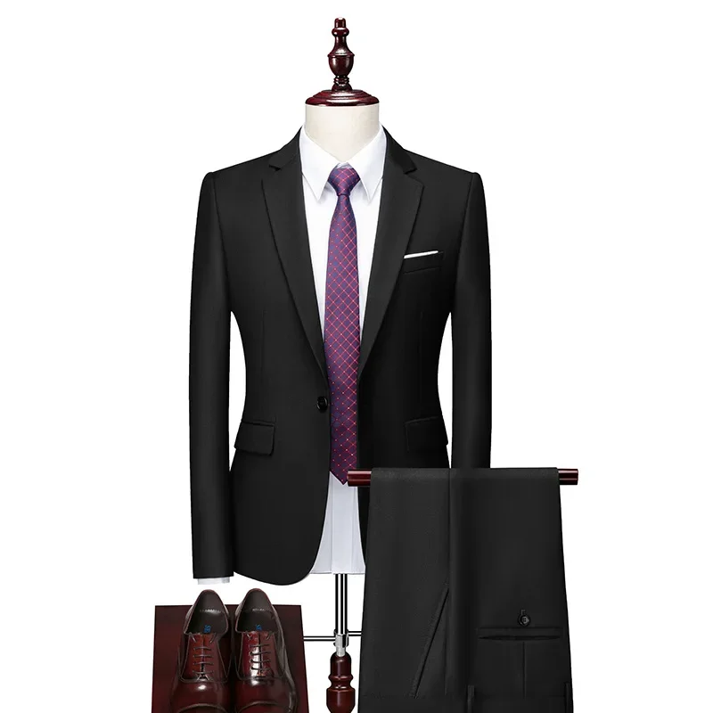 Boutique (Blazer + Trousers) Men's British Style Elegant High-end Simple Casual Gentleman Best Man Suit Two-piece Suit