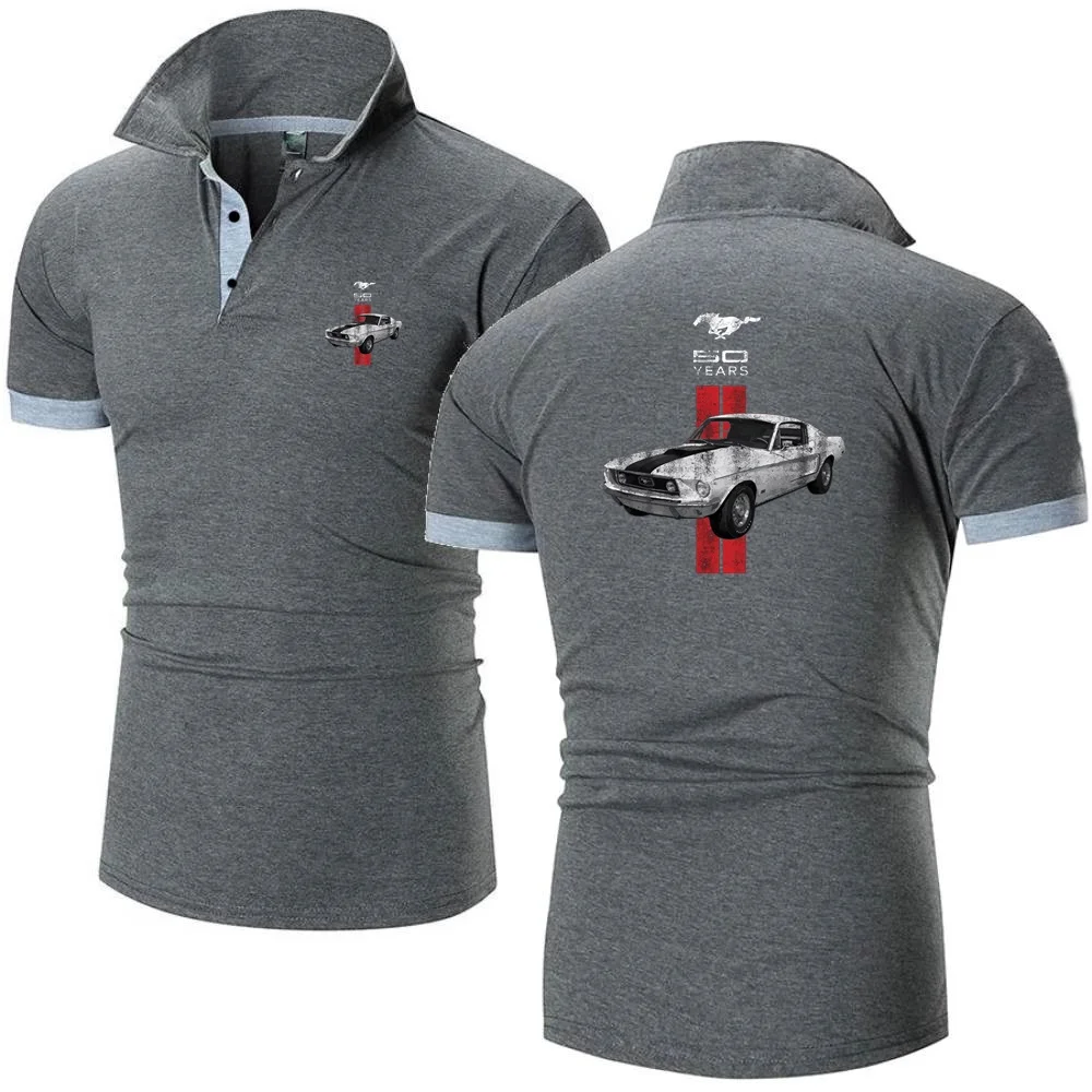 Men\'s Polo Shirts TShirts Ford 50 Years Logo Sportwear Men Tees Mustang Car Short Sleeve Jersey Golftennis Sport Topshirts