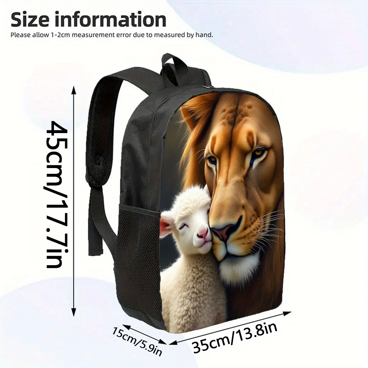 

JIT 1pc, Lion and Lamb Shoulder Bag, Large Capacity 17 Inch Casual Shoulder Bag Laptop Bag with Water Bottle Holder