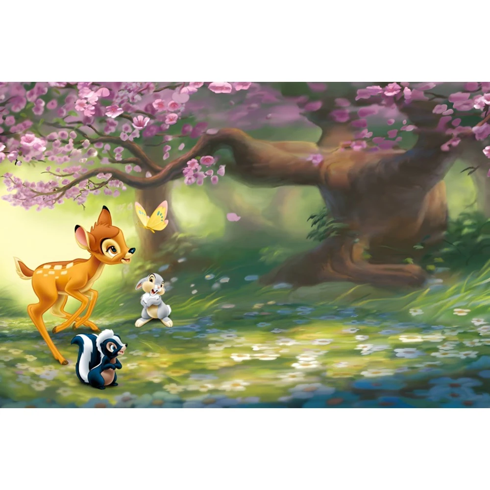 Disney Forest Animal Scenery Photo Backgrounds Bambi Rabbit Deer Baby Shower Birthday Party Decorative Photography Backgrounds