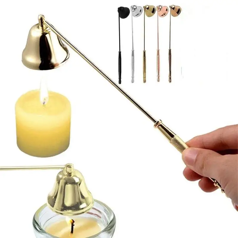 Stainless Steel Bell-shaped Candle Snuffer, Portable, With Long Handle, Non-slip, For Home Safety
