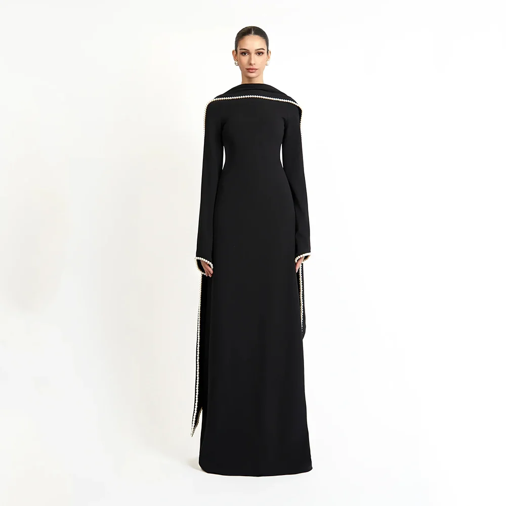 

Simple Black Evening Dresses Long Sleeves Mermaid Evening Gowns Elegant Pearls Floor Length Prom Dresses Customized 2025