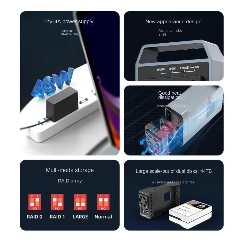 MAIWO-funda HDD/SSD de doble bahía, carcasa de disco duro externo de 3,5 pulgadas, matriz HD SATA a USB, con función RAID