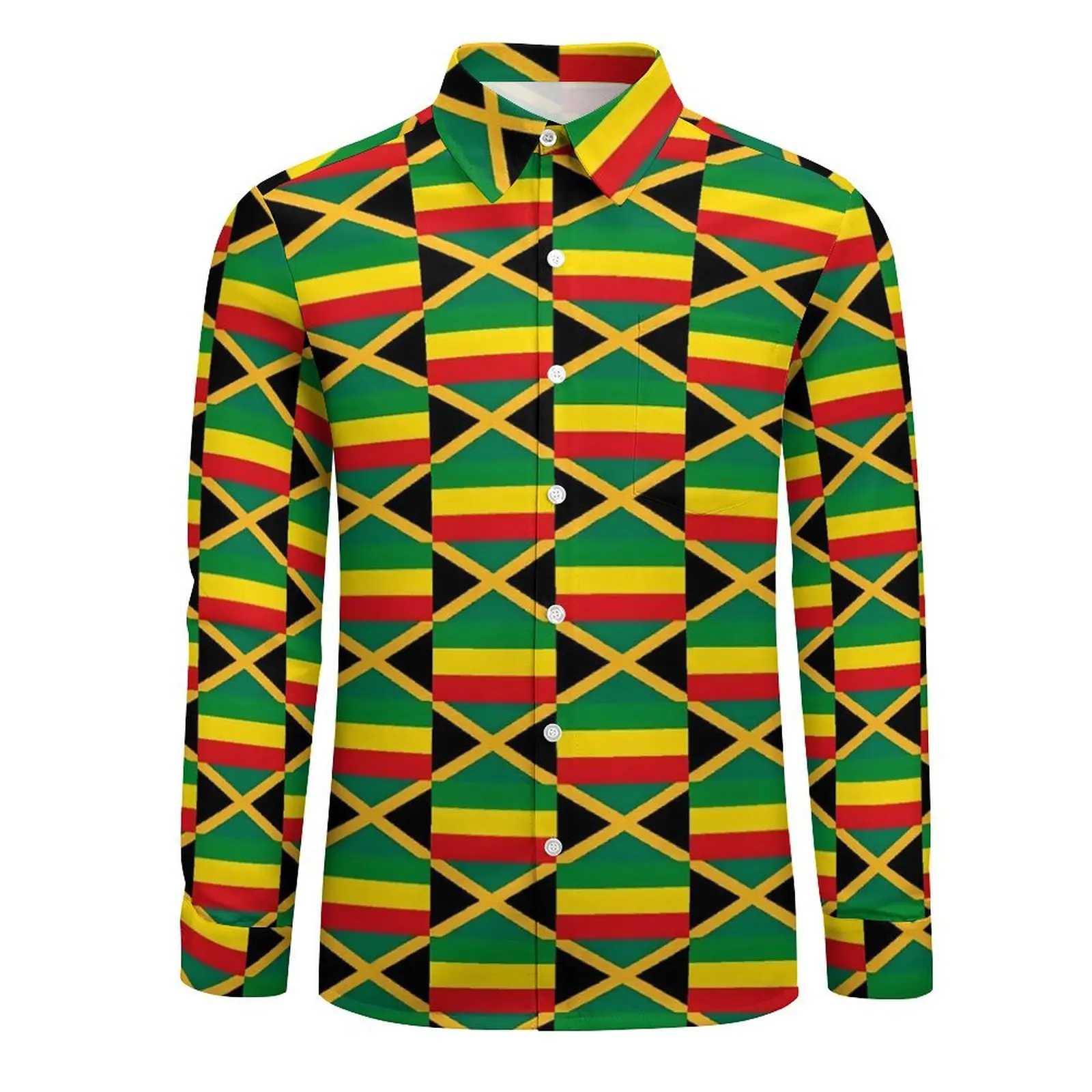 Jamaica Flag Casual Shirt Men Flag of Reggae Harajuku Shirt Autumn Loose Blouses Long Sleeve Design Oversized Top