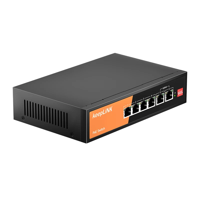 KeepLiNK 6-Port Gigabit Switch with 4-PoE Ports and 2-Ethernet Uplink