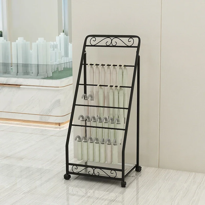 Simple Modern Umbrella Stand Hotel Lobby Iron Art Multilayer Hanger Mobile Pulley Parasol Storage Home Organizer