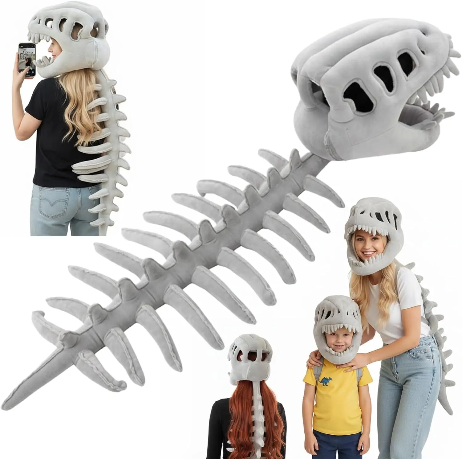 Realistic Spinosaurus Skull Mask, Plush Dinosaur Hood Costume Cosplay Party,Dinosaur Skeleton Headgear Pillow
