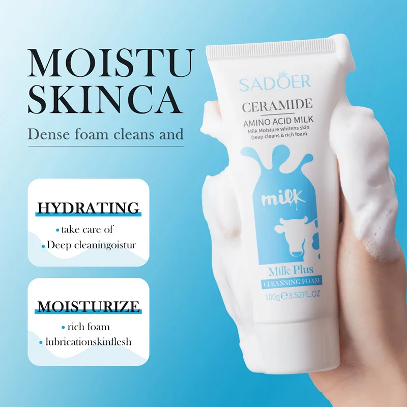 SADOER Milk Facial Cleanser Nourishing Moisturizing Skin Brightening Face Wash Foam Face Cleanser Facial Skin Care for Beauty