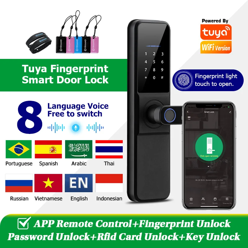 

Tuya wifi fechadura eletronica digital Ttlock APP Remote With Aleax Google home Waterpoof Fingerprint Smart Door Lock for home