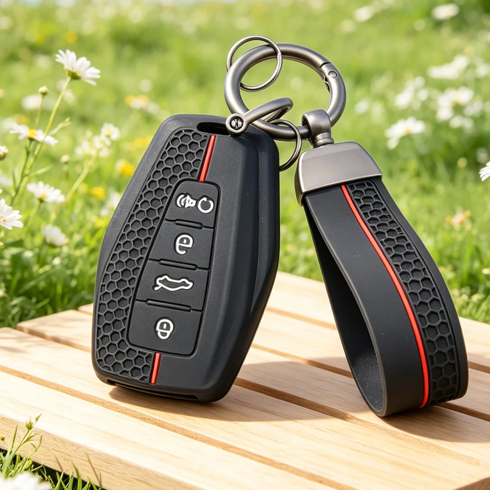 Honeycomb Silicone Key FOB Cover With Keychain For Geely Emgrand X7 EX7 Coolray Azkarra Atlas Okavango Auto Accessories