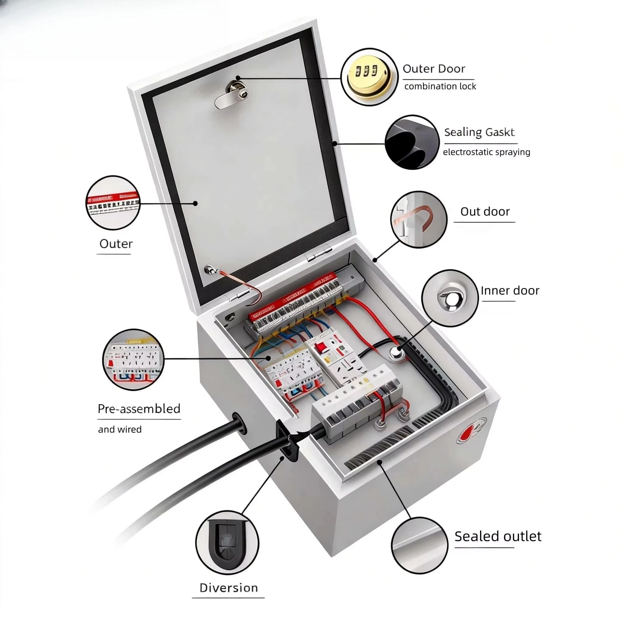 Stainless Steel Low-voltage Electrical Distribution Box for Outdoor Wall Mounting with 6 Sockets for Stable Power Transmission