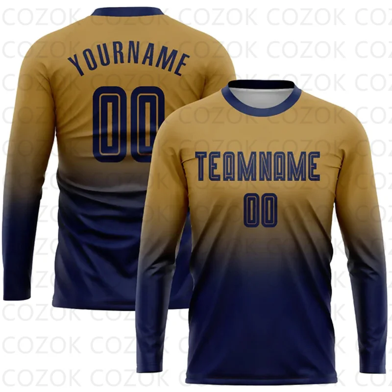 Jersey de futebol para homens e mulheres, unissex, mangas compridas, camisetas esportivas, personalizar, 2 cores