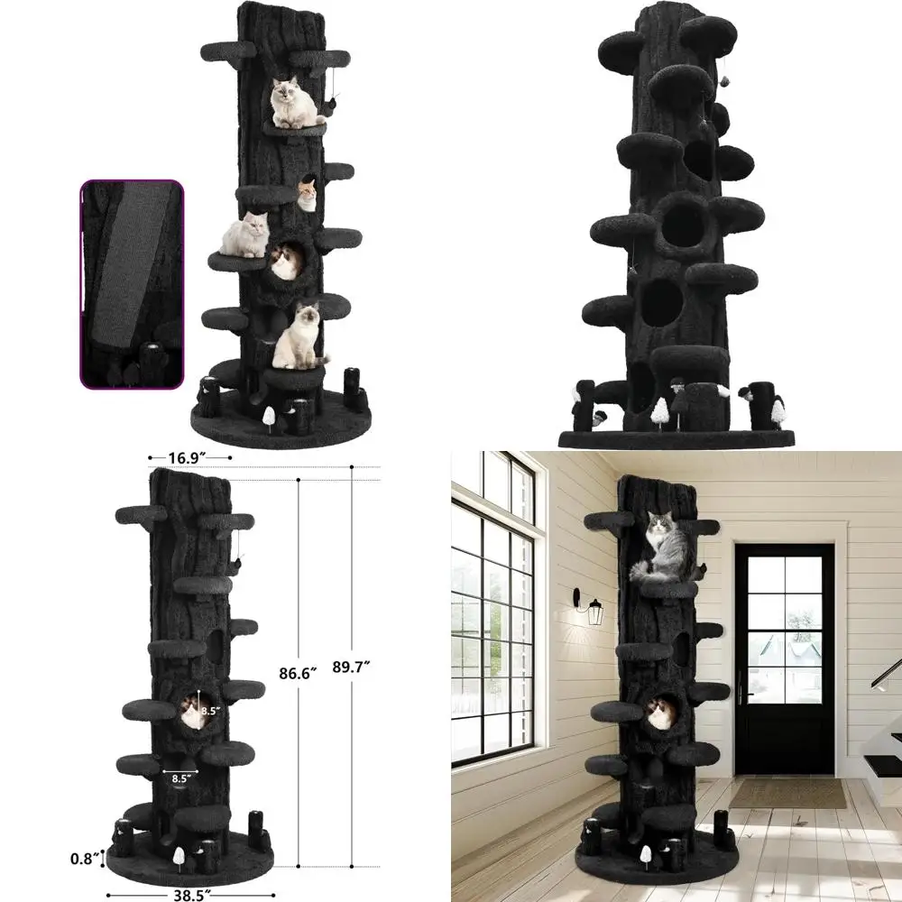 90.5 Inch Tall Luxurious Indoor Cat Tree with Condo Soft Cushion Multi-level Climbing Scratching Post for Cats