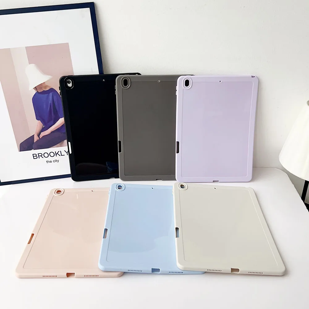Shockproof TPU Back Cover for iPad Air3 10.5 2019 Solid Colour Protective Case with Pen Slot Anti-Scratch Soft Shell Case