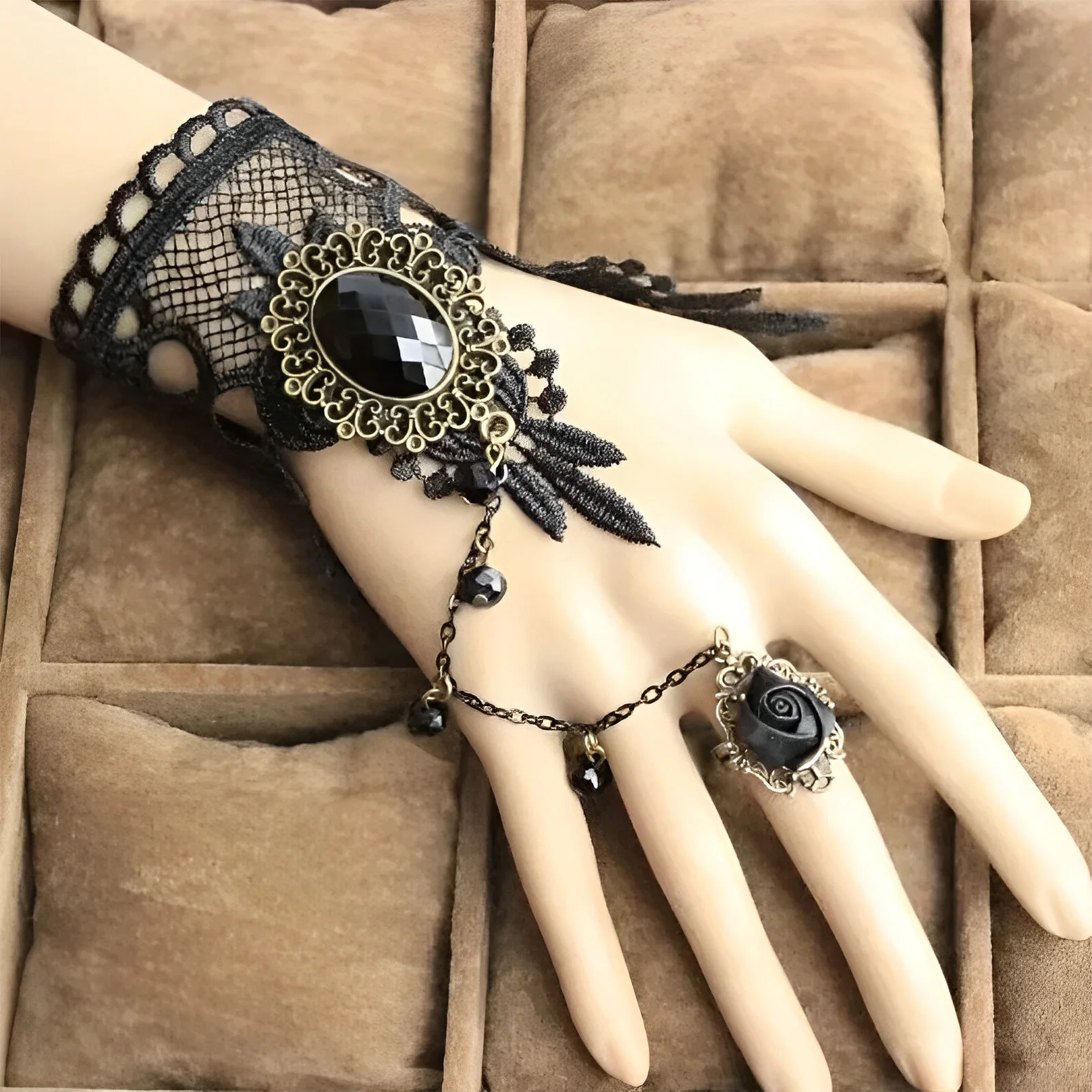 Waterdrop Pendant Lace Necklace Halloween Party Costume Lace Bracelet Necklaces for Banquet Wedding Dresses Skirts