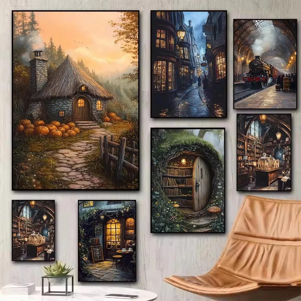 Vintage Wizards Bookstore Magic Train Jigsaw Puzzles 500/1000/1200/2000PCS Handmade Art Exquisite Home Decor Gift No Frame