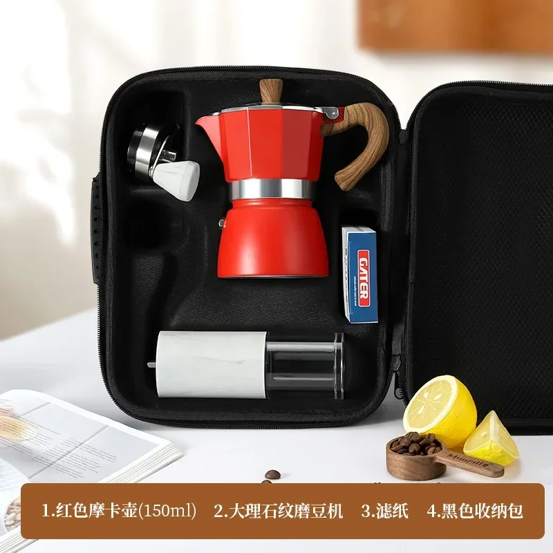 Handheld Coffee Mill e Moka Pot Set, Aproveite o Espresso Italiano Perfeito e Moka Coffee, em qualquer lugar que você vá, Aproveite