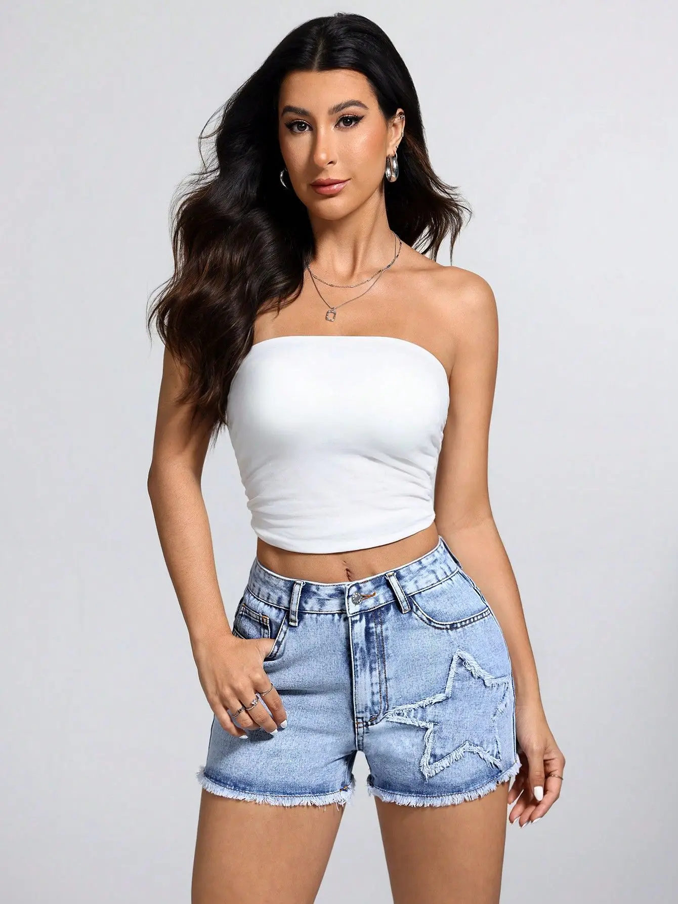 여성 데님 반바지 와이드 레그 블루 미드웨이스트 숏진 신상 캐주얼 패셔너블 프린지 스타 데님 반바지 인스 스타일 청반바지