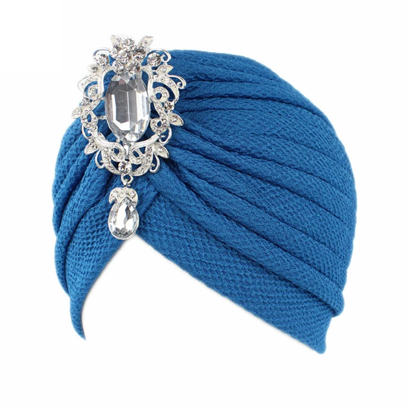 New women jewelry Turban Hat with Pendant Fashion Muslim Hijab Caps Diamonds Head Wrap Ladies Bandana Chemo Cap Arab Wrap