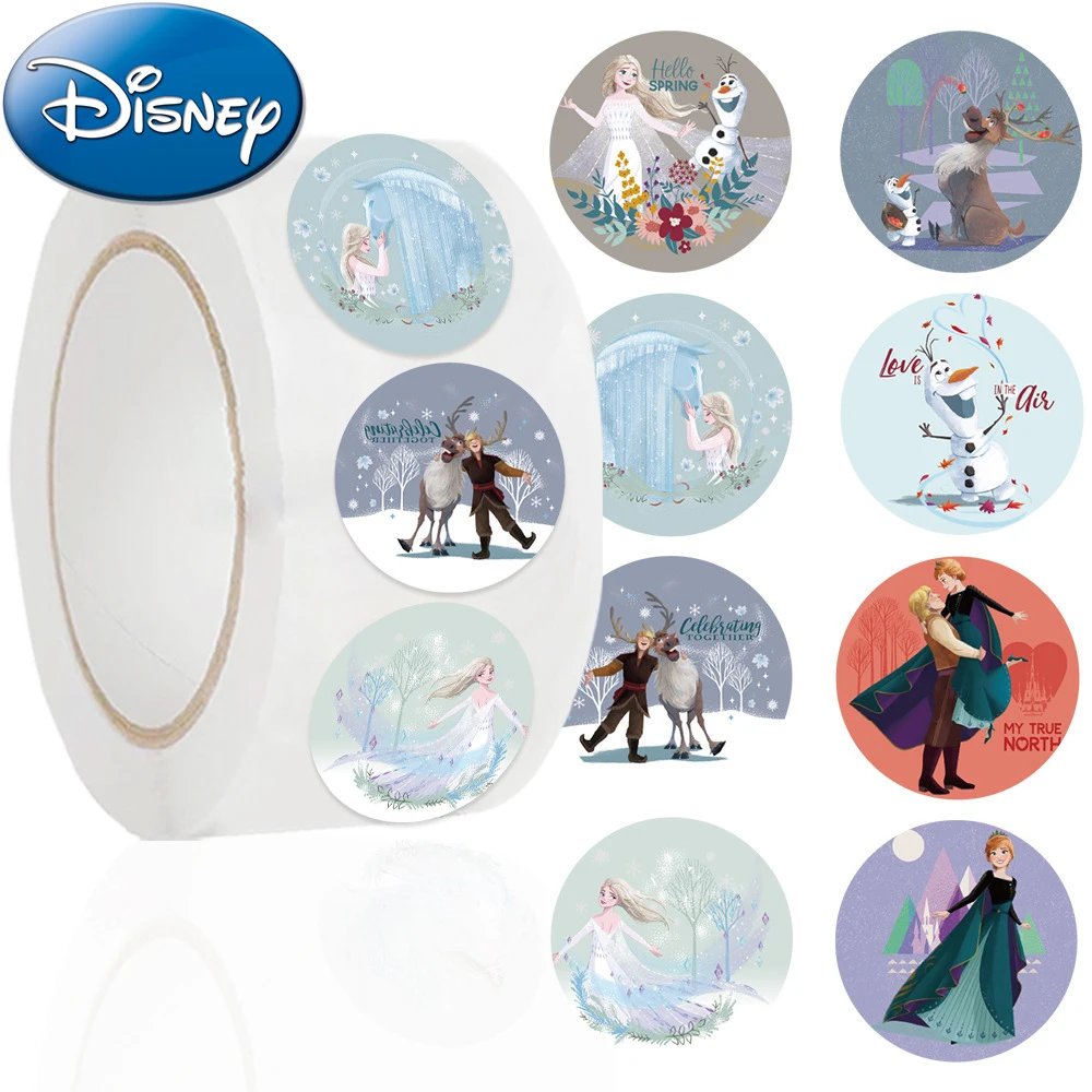 500PCS Disney Frozen Elsa Princess Stickers Anime Seal Label Decoration Cartoon Children's Party Candy Sticker Roll Sticker Gift