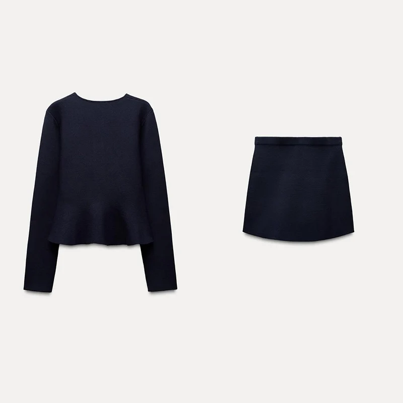 Z-falda tejida y Top de manga larga para mujer, conjunto de moda para invierno 2024, diseño de cuello redondo con bo...