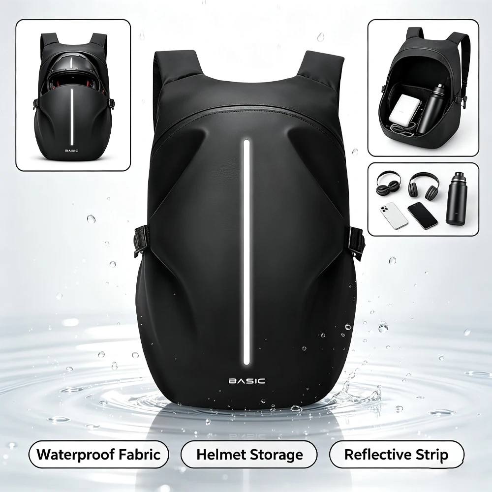 Large capacity Motorcycle Backpack Waterproof Lightweight Helmet Backpack with Reflective Strip School Bag Outdoor Sports