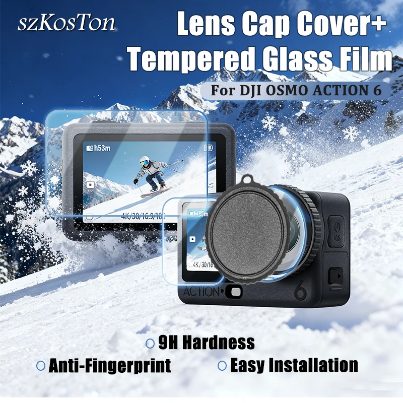 

Screen Protector for DJI OSMO Action 6 Ultra-Clear 9H Hardness Tempered Glass Protector + Lens Cap Cover Accessories Set