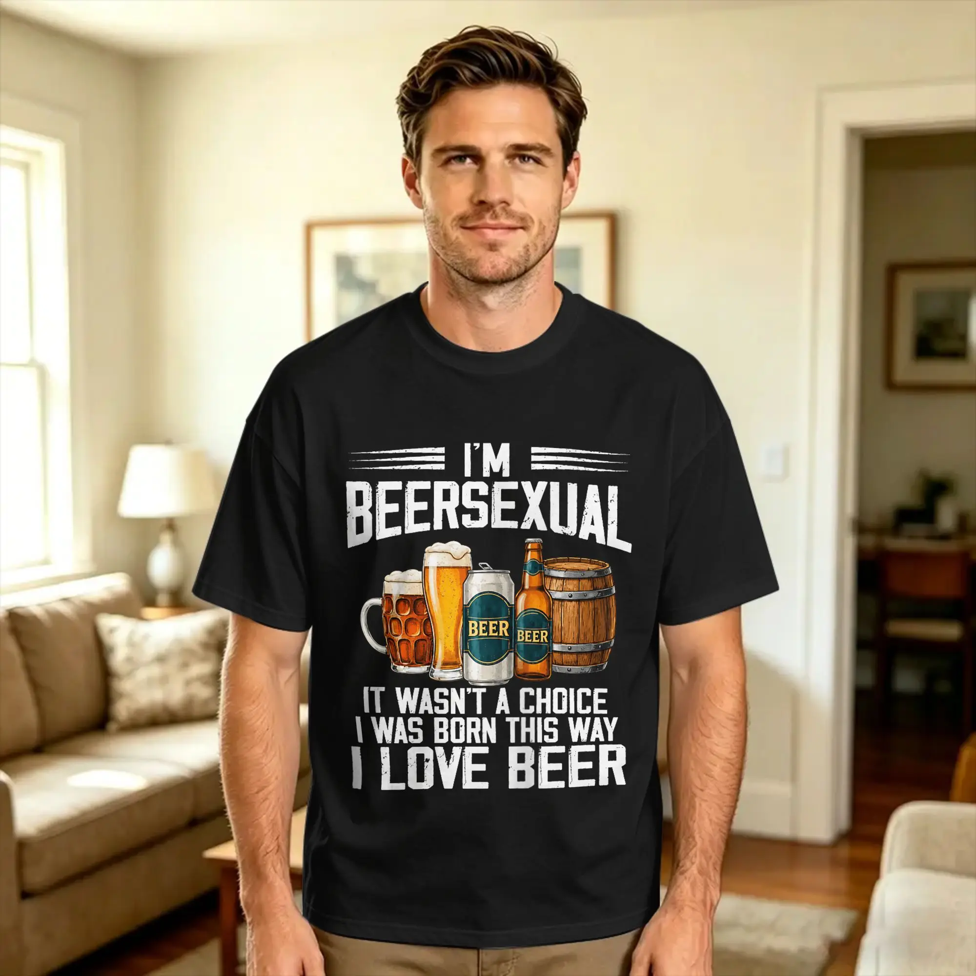 I’m A Beersexual Funny Beer Drinking Lover T Shirt Men  Street Style T-Shirts Summer Round Neck Harajuku Tee Shirt Hot Sale
