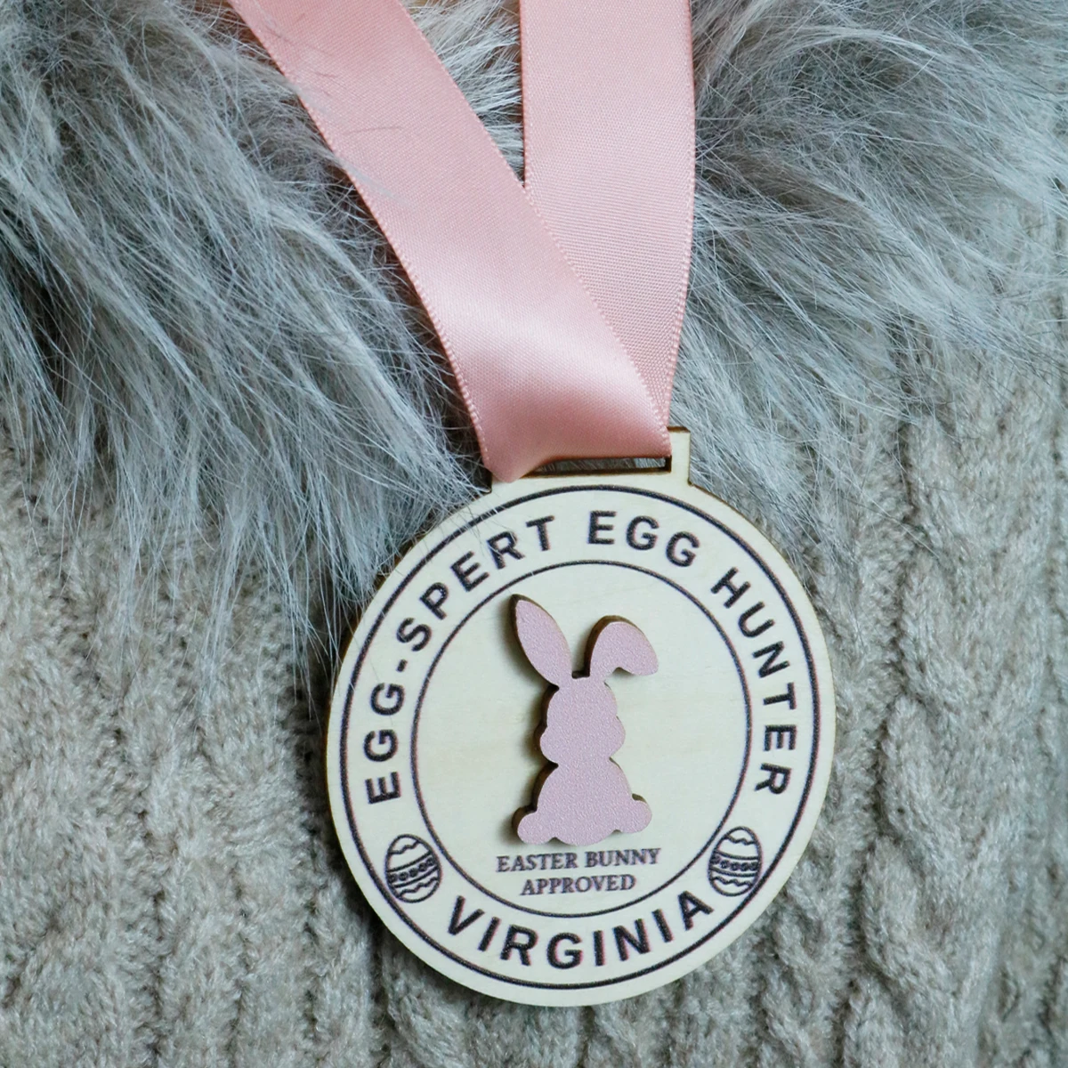 Custom Easter Bunny Medal with Ribbon, Personalized Keepsake