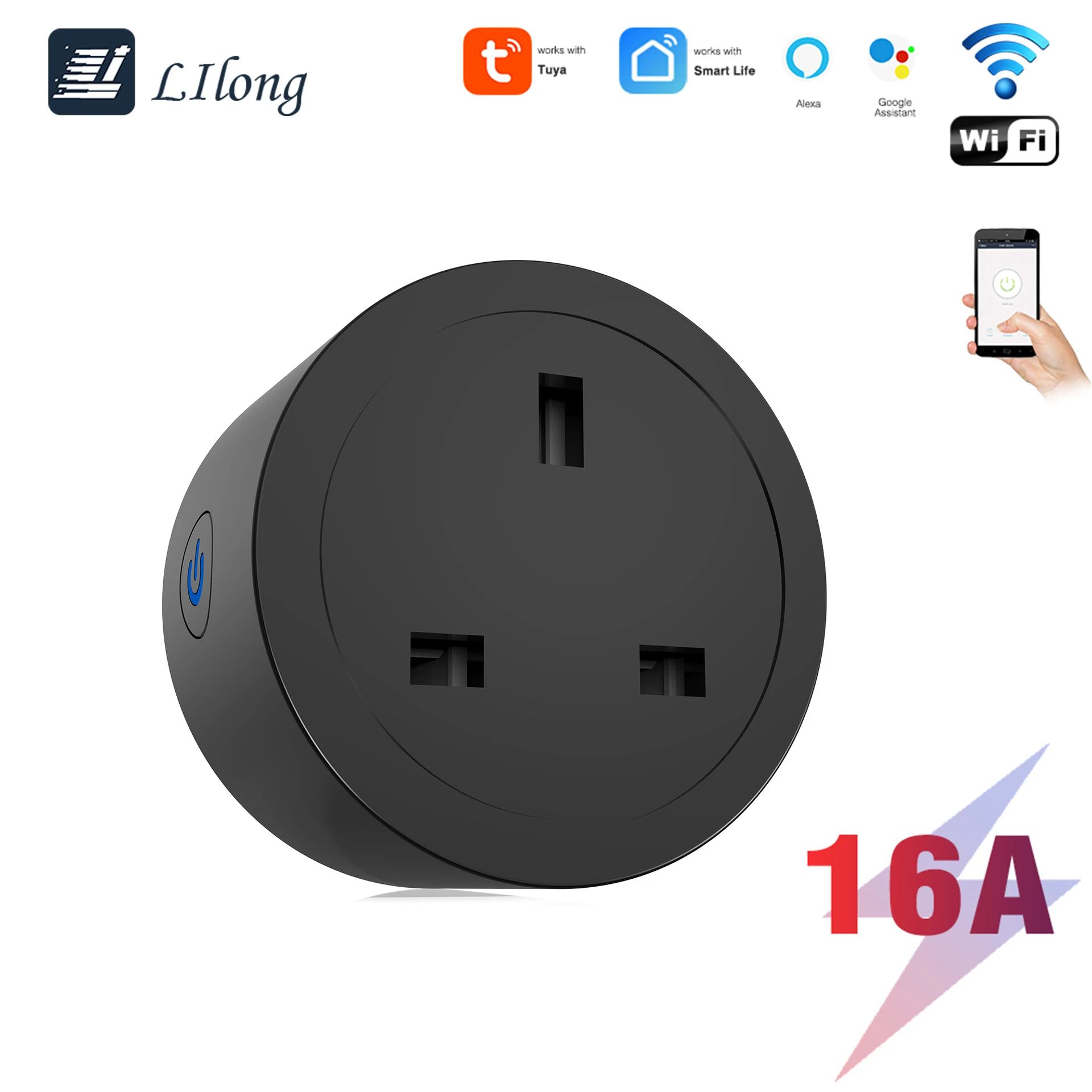 WiFi Tuya Smart Plug UK with Energy Monitoring, App & Voice Control, Timer, Power-Off Memory, Smart Life