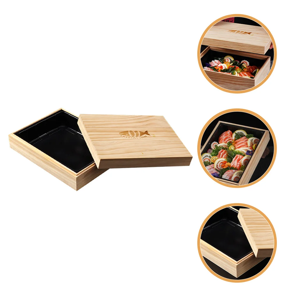 

1Set Premium Wood Bento Box Japanese Style Sushi Holder Portable Food Container with Lid Ideal for Lunch Eel Storage Sealed