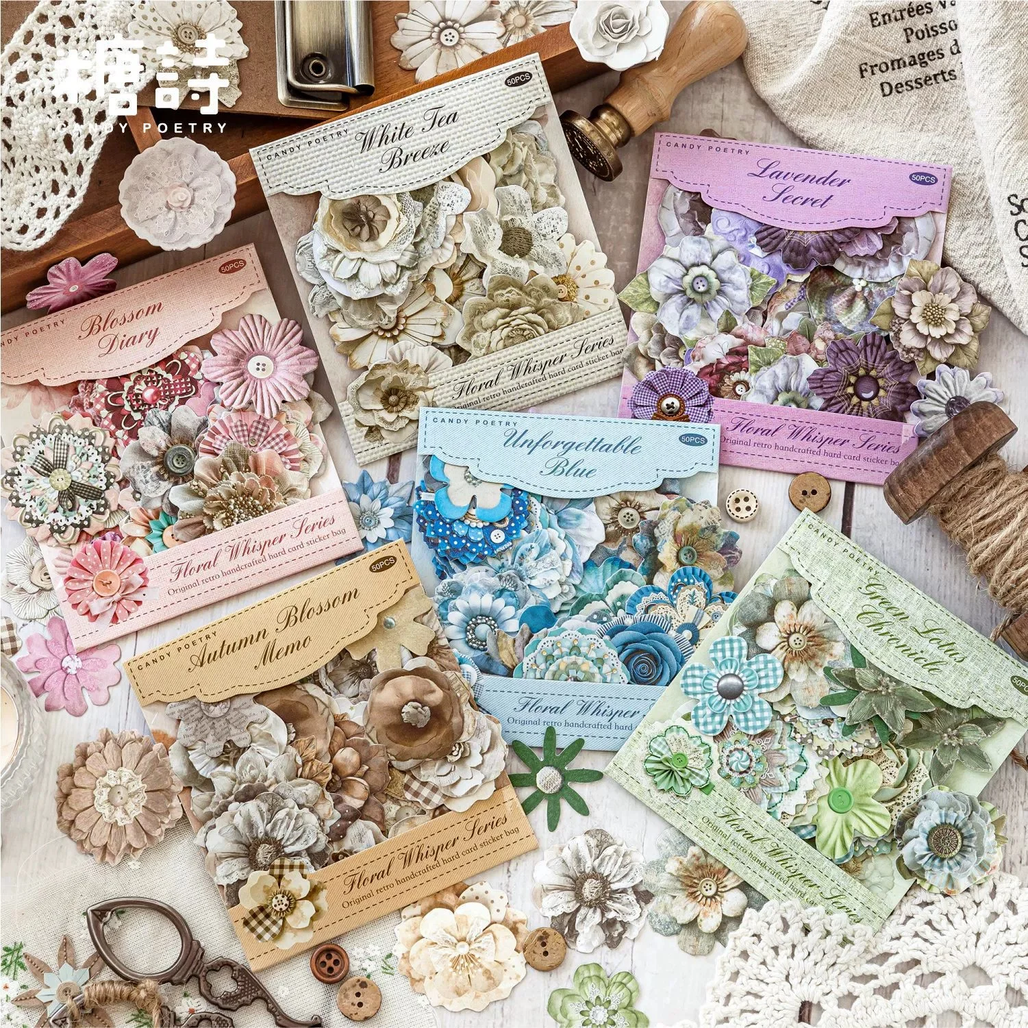 Vintage Floral Die-Cut Stickers 50 Pieces Per Pack, Retro Flower Decals For DIY Junk Journal Scrapbook Album Decor